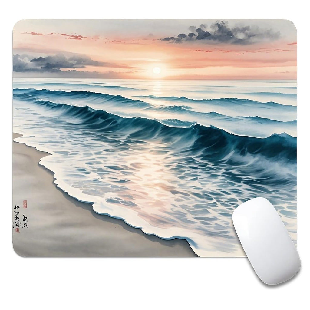 Beach Sunset Mouse Pad,Cute Mouse pad,Custom Small Mouse Pads with Designs,Portable Office Non-Slip Rubber Base Wireless Mouse Pad for Laptop
