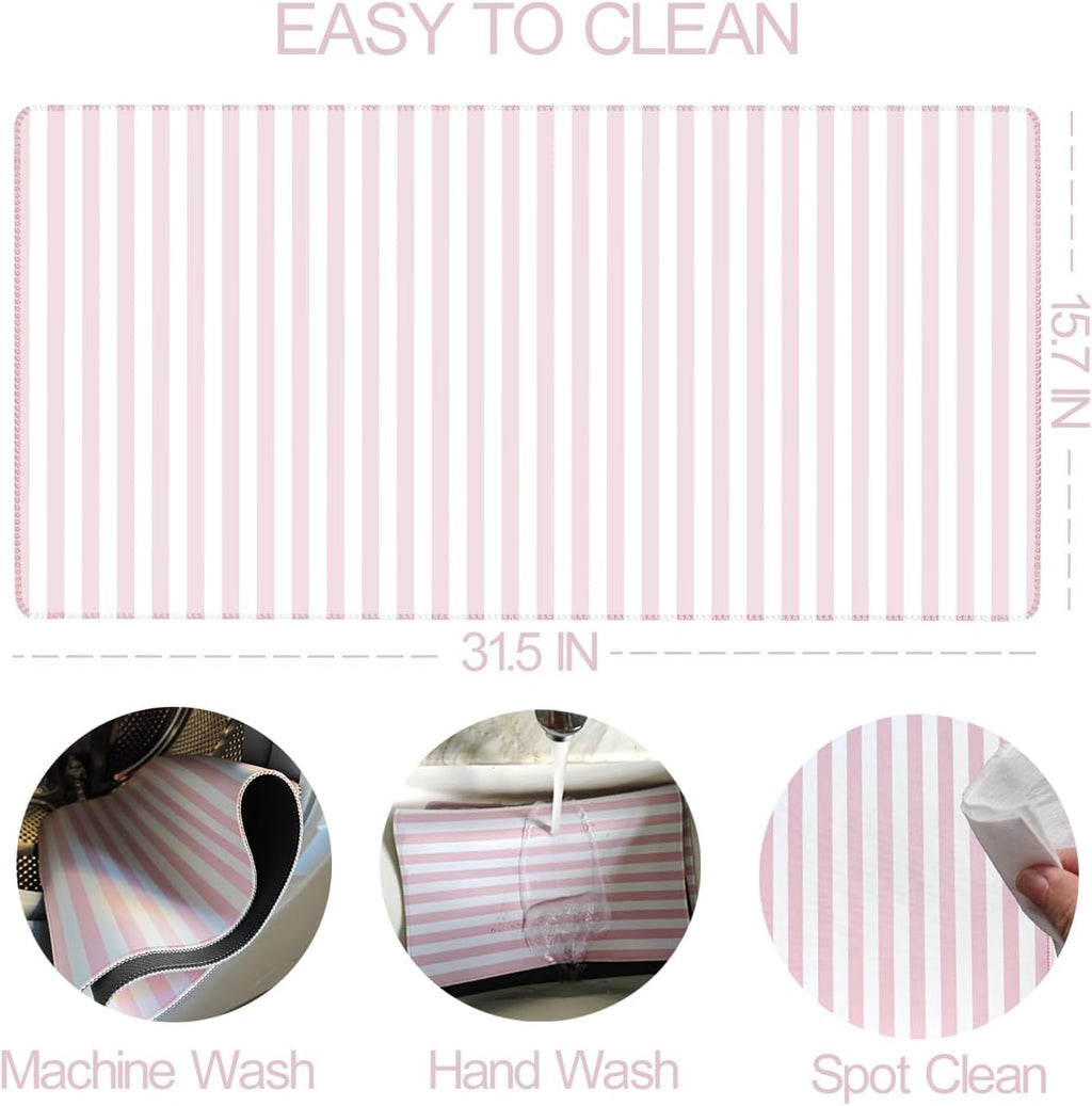 Light Pink Striped Desk Mat Cute Pastel XXL Large Gaming Mouse Pad Desk Pad Kawaii Cozy Aesthetic Keyboard Laptop Computer Mat Home Office Decor for Women