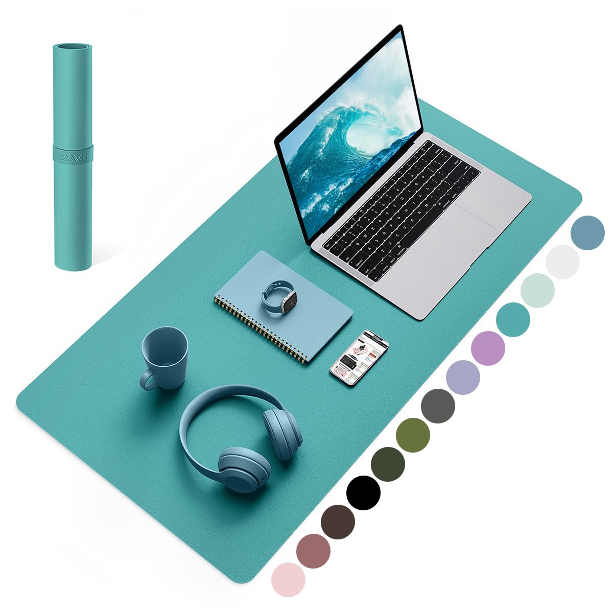 YSAGi Non-Slip Leather Desk Pad, Waterproof Laptop Computer Desk Keyboard Mat, Table Protector Blotter Mat, Large Mouse Pad for Office/Work/Home/Decor(Olive Green, 31.5" x 15.7")