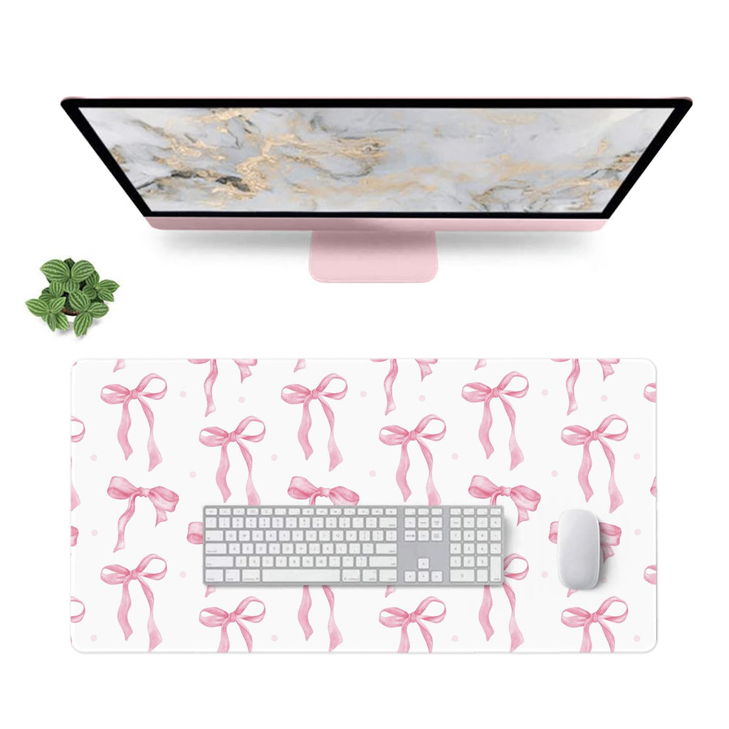 Pink Mouse Pad, Bows Desk Mat Computer Mat Desk Accessories 31.5 x 11.8