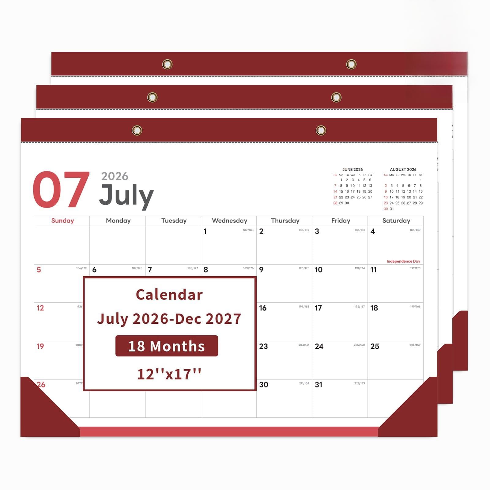 COMIX Desk Calendar 2026-2027, 17" x 12" Monthly Desktop Planner Pad with Frosted Cover, 18 Months July 2026 to December 2027, Thick 120 GSM Paper for Office School Home