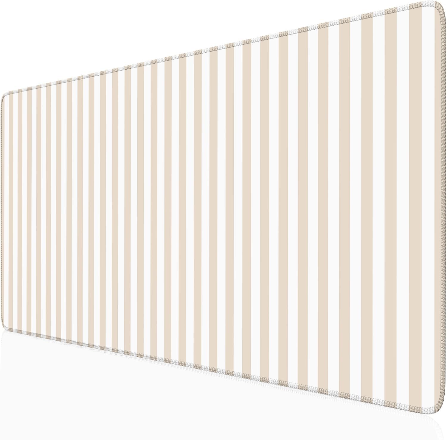 Light Pink Striped Desk Mat Cute Pastel XXL Large Gaming Mouse Pad Desk Pad Kawaii Cozy Aesthetic Keyboard Laptop Computer Mat Home Office Decor for Women