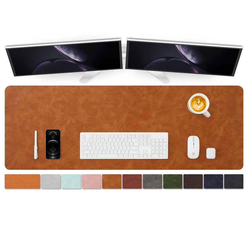 Distressed Leather Desk Mat - Non-Slip PU Desk Pad for Office and Home - Desk Organization and Accessories - Ideal for Large Mouse Pad and Desk Mats on Top of Desks(Tan,36"x 17")