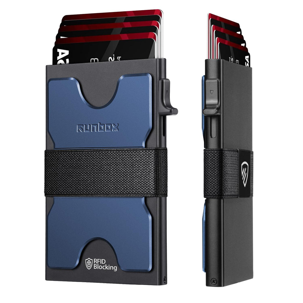 RUNBOX Slim Wallet for Men, RFID Aluminum Pop-Up Card Holder for 12 Cards