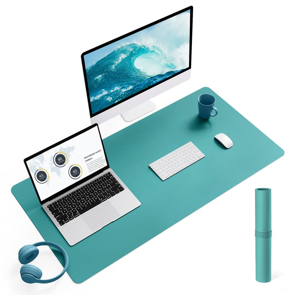 YSAGi Non-Slip Leather Desk Pad, Waterproof Laptop Computer Desk Keyboard Mat, Table Protector Blotter Mat, Large Mouse Pad for Office/Work/Home/Decor(Olive Green, 31.5" x 15.7")