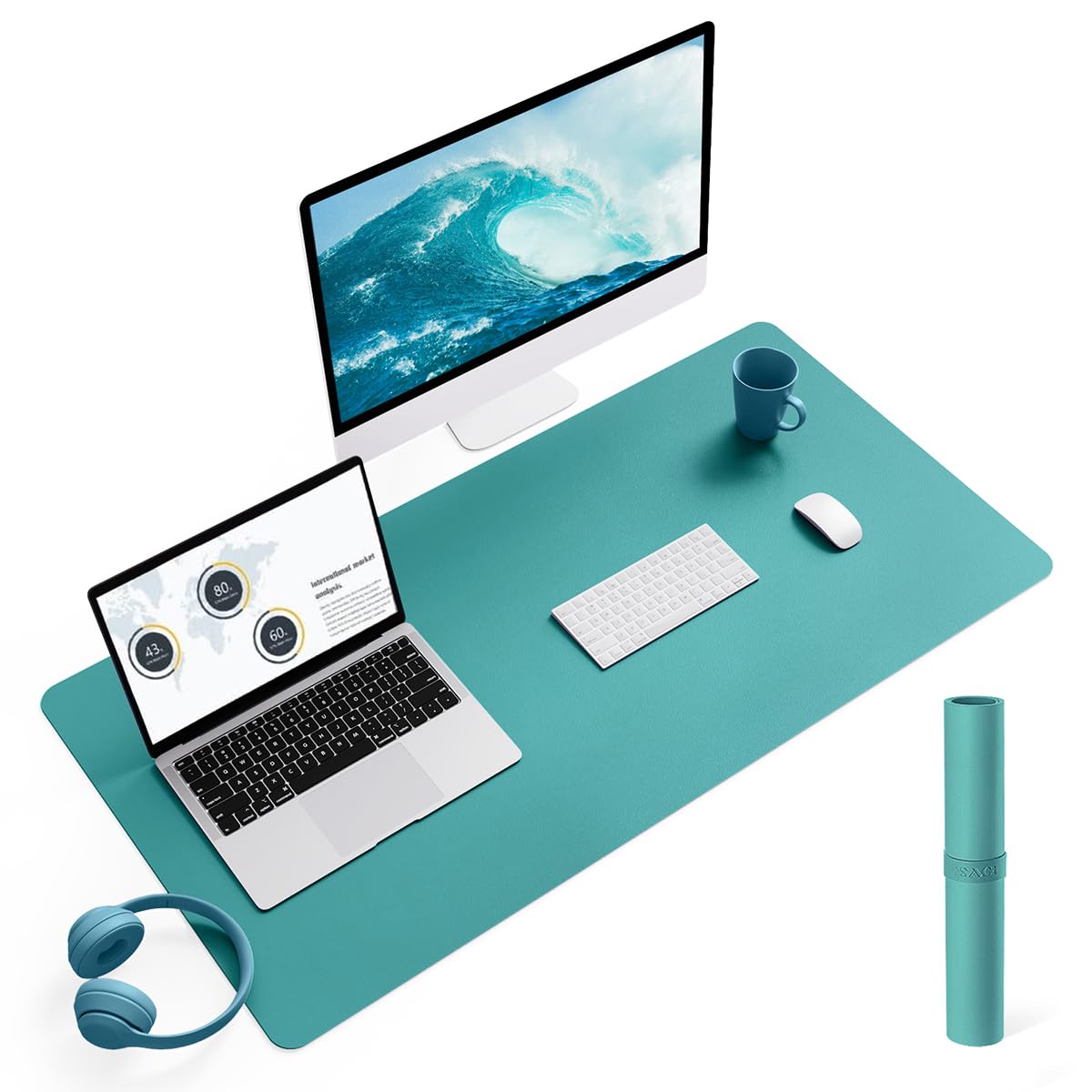 YSAGi Non-Slip Leather Desk Pad, Waterproof Laptop Computer Desk Keyboard Mat, Table Protector Blotter Mat, Large Mouse Pad for Office/Work/Home/Decor(Olive Green, 31.5" x 15.7")