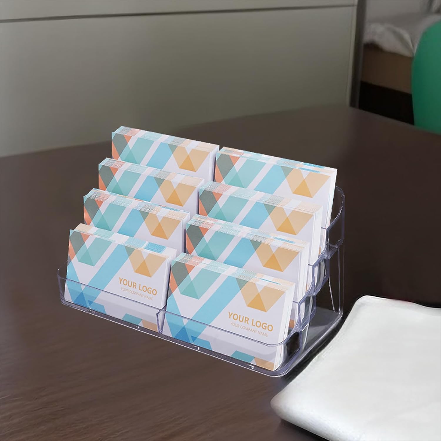 HSYMQ 2 Pack Plastic Business Card Holder for Desk, Clear Acrylic Business Card Organizer, 8 Pockets 4 Layers Business Card Display Stand for Office