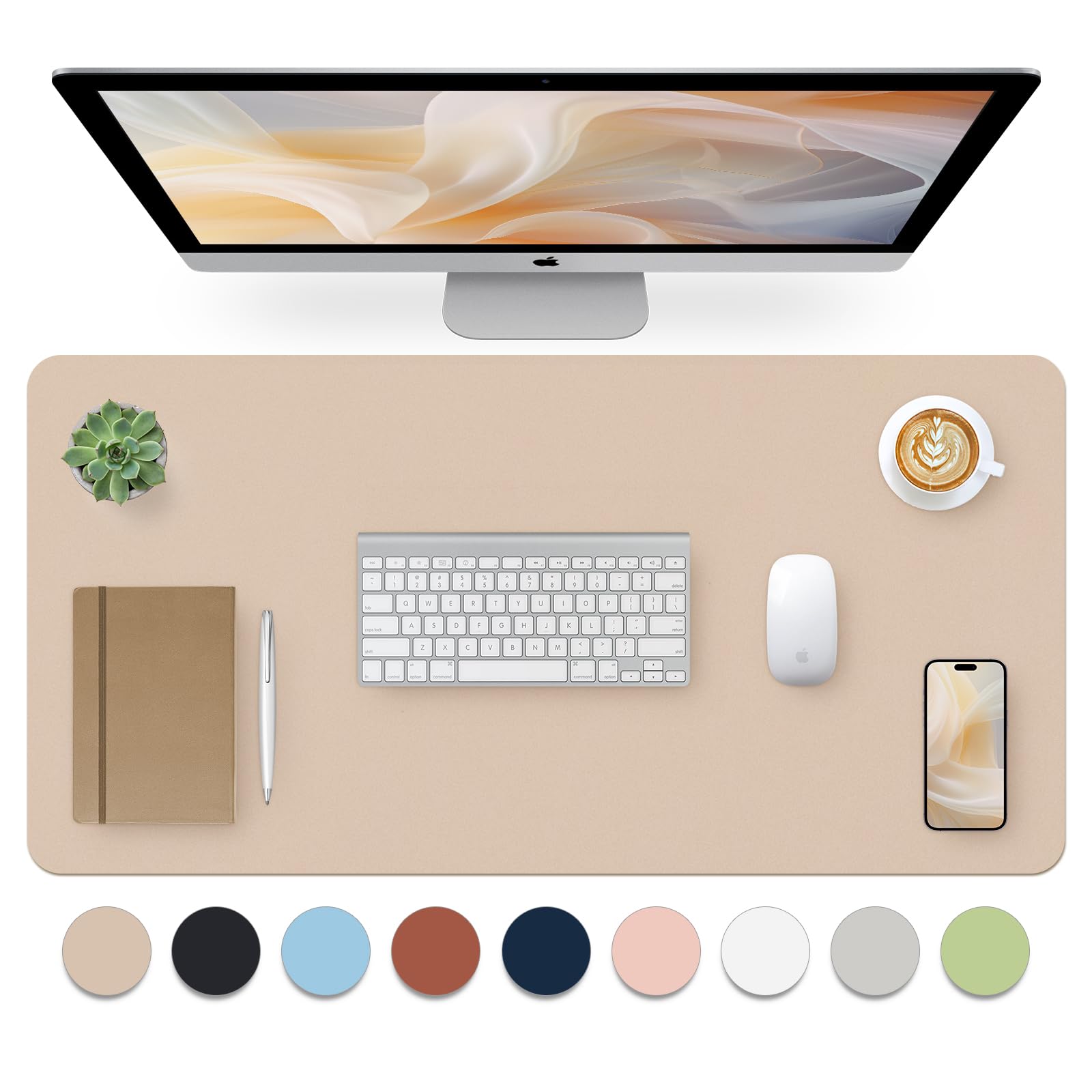 Bloss Leather Desk Pad and Keyboard Wrist Rest, Large Mouse Pad + Keyboard Pad+Mouse Wrist Support, Non-Slip Desk Mat Protector for Office, Home(31.5×15.7 Inches,Beige)