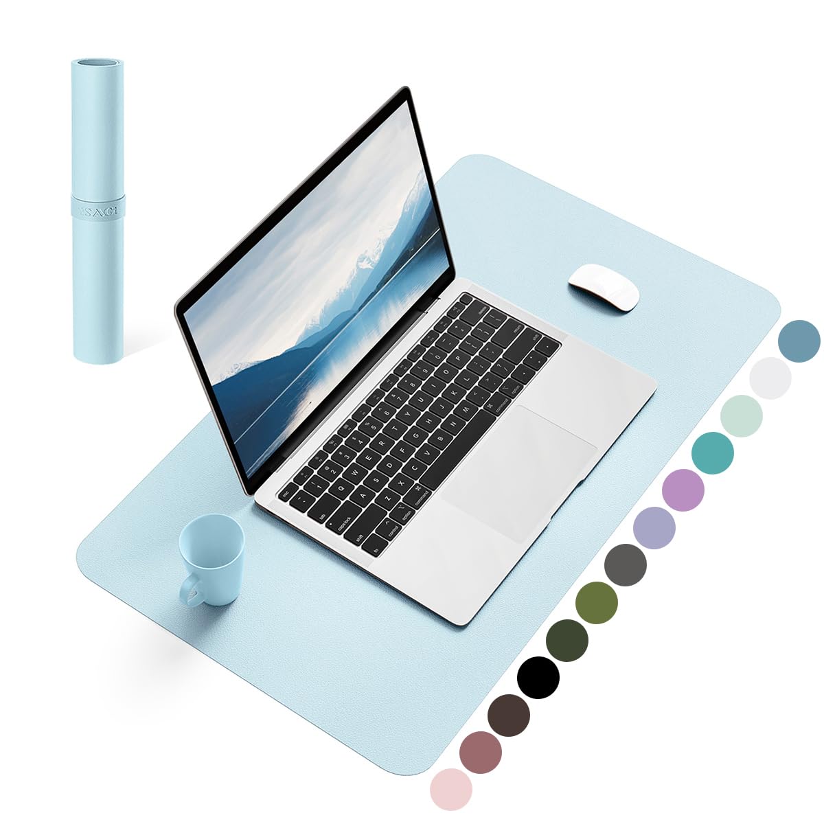 YSAGi Non-Slip Leather Desk Pad, Waterproof Laptop Computer Desk Keyboard Mat, Table Protector Blotter Mat, Large Mouse Pad for Office/Work/Home/Decor(Olive Green, 31.5" x 15.7")