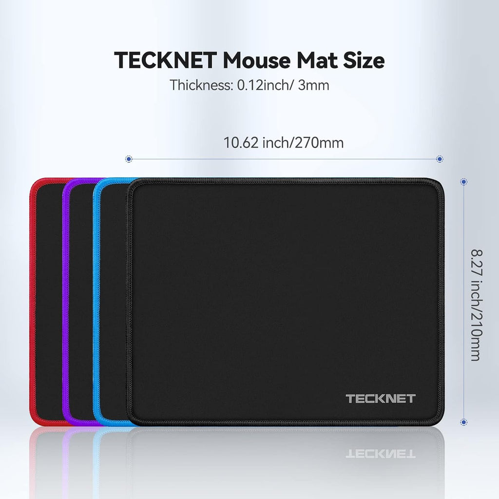 TECKNET Mouse Pad with Durable Anti-fray Stitching, Black Small Mousepad