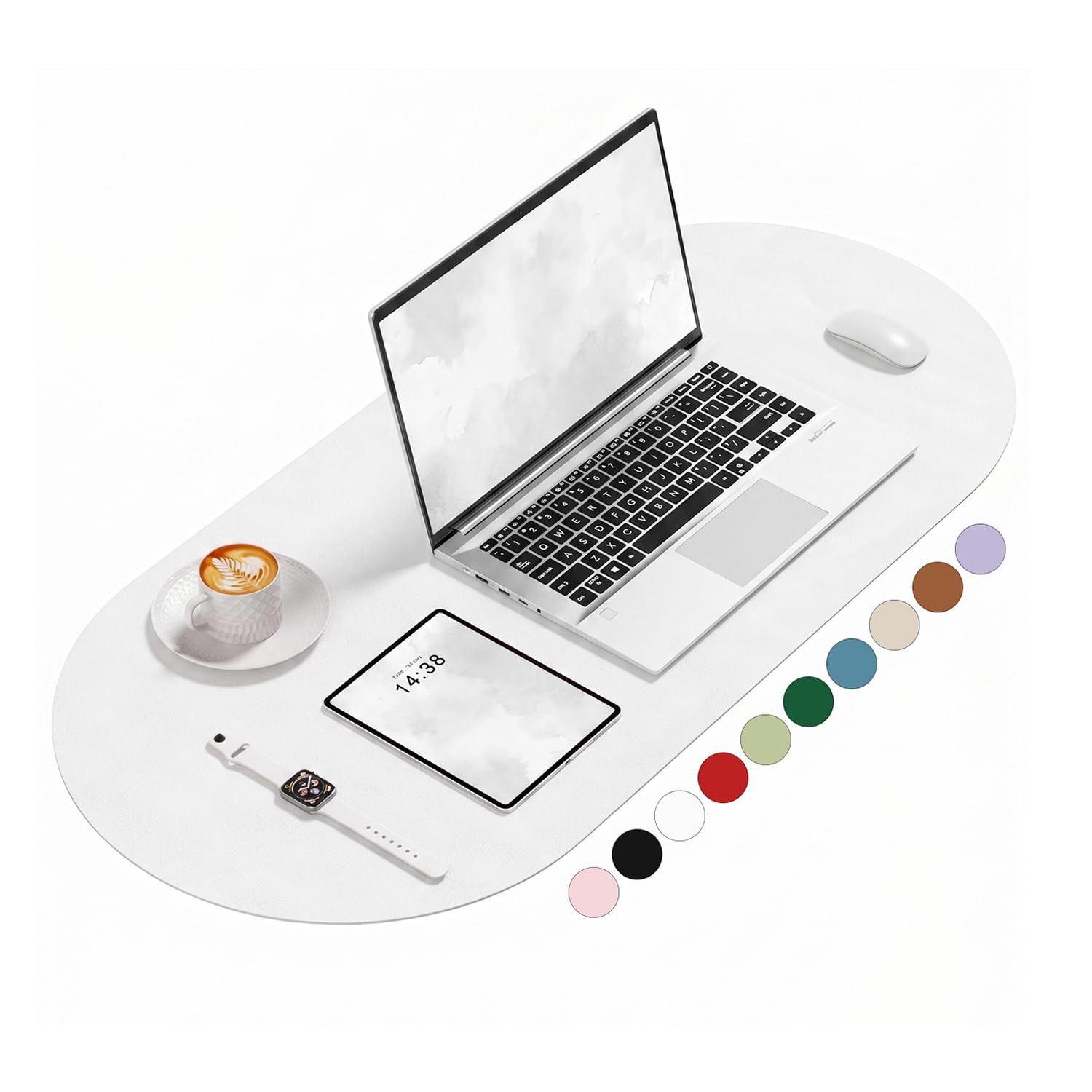 Desk Mat, 31.5" x 15" Oval PU Leather Non-Slip Desk Pad Large Mouse Pad for Desktop, Waterproof Countertop Protector Writing Mat for Office, Home, Gaming, Vanity, Light Pink