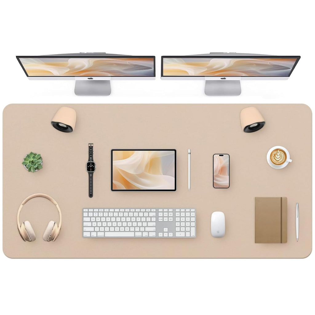 Bloss Leather Desk Pad and Keyboard Wrist Rest, Large Mouse Pad + Keyboard Pad+Mouse Wrist Support, Non-Slip Desk Mat Protector for Office, Home(31.5×15.7 Inches,Beige)