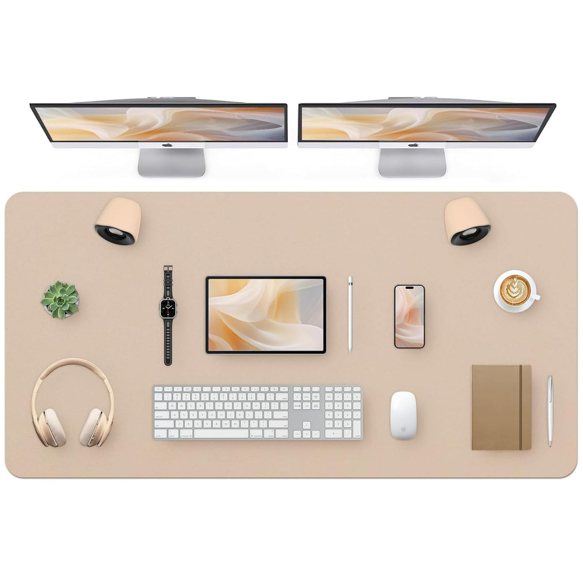 Bloss Leather Desk Pad and Keyboard Wrist Rest, Large Mouse Pad + Keyboard Pad+Mouse Wrist Support, Non-Slip Desk Mat Protector for Office, Home(31.5×15.7 Inches,Beige)