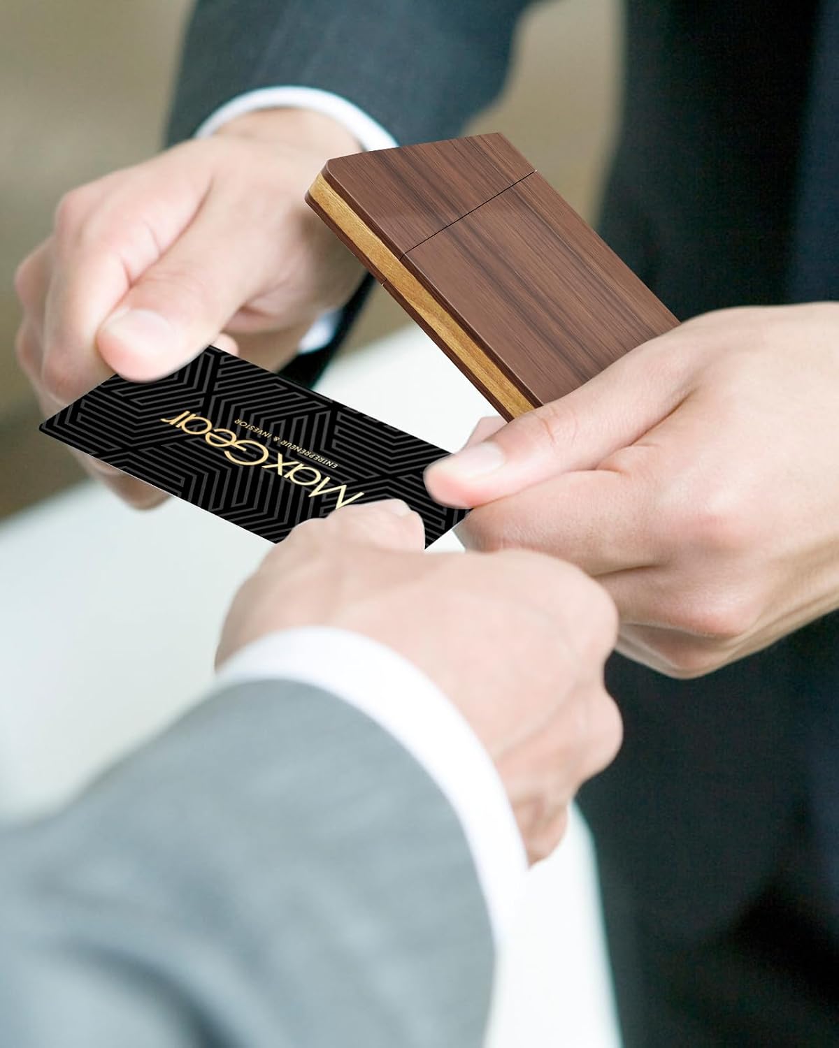 MaxGear Portable Wooden Business Card Holder
