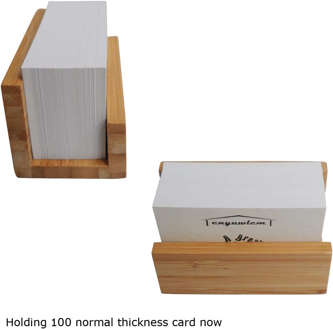 2 Pack Bamboo Wood Desktop Business Card Holder Display for Desk Sturdy Business Card Stand for Office Tabletop Counter Organizer