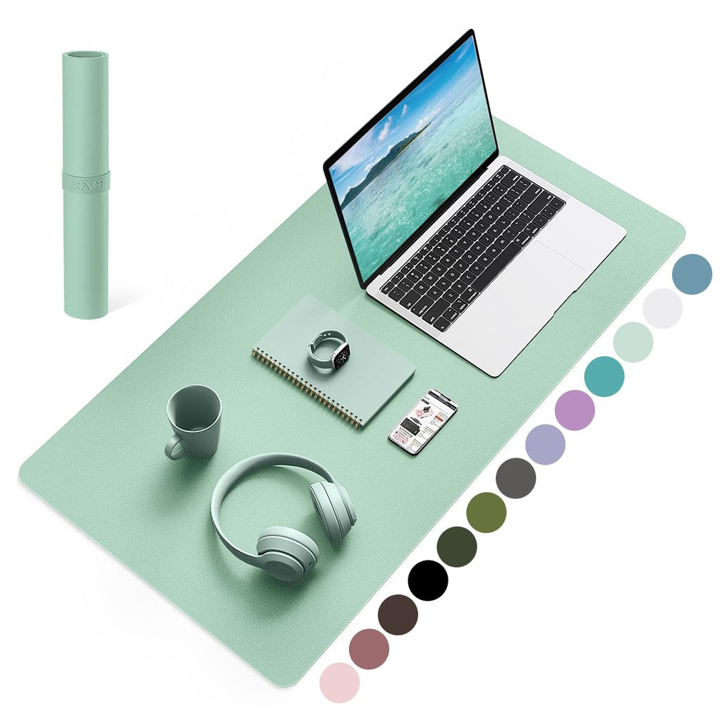 YSAGi Non-Slip Leather Desk Pad, Waterproof Laptop Computer Desk Keyboard Mat, Table Protector Blotter Mat, Large Mouse Pad for Office/Work/Home/Decor(Olive Green, 31.5" x 15.7")