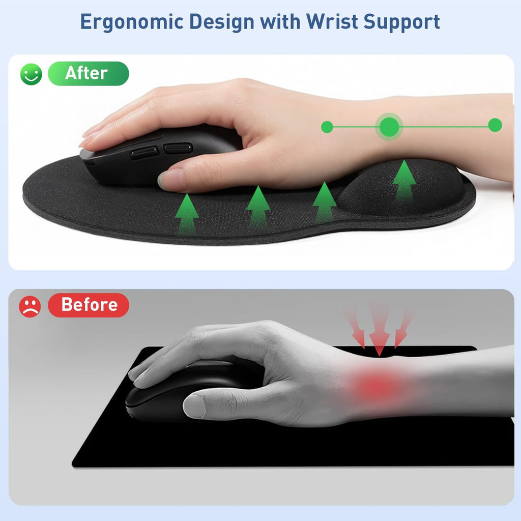 2 Pack Ergonomic Gaming Mouse Pad with Wrist Support—Black