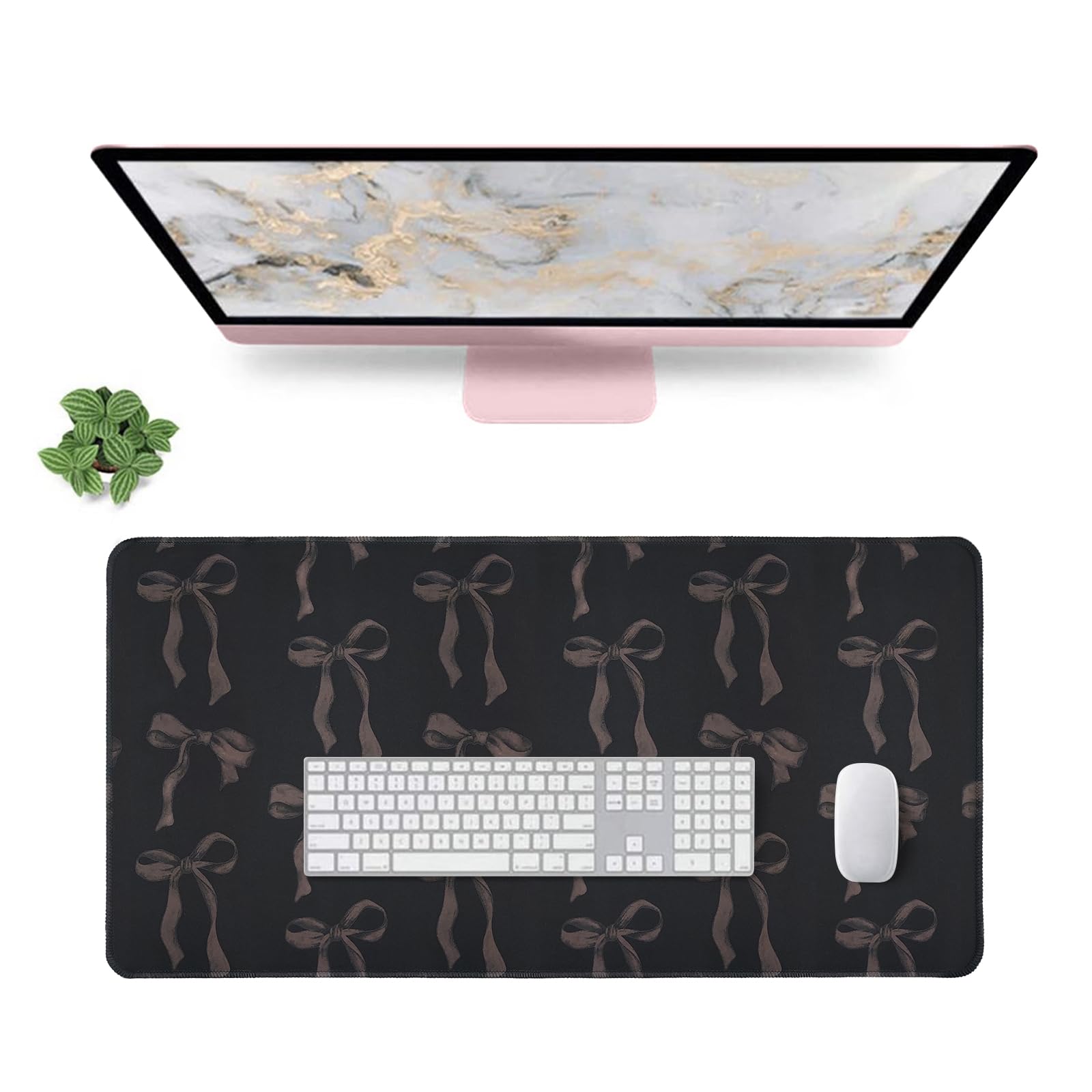 Pink Mouse Pad, Bows Desk Mat Computer Mat Desk Accessories 31.5 x 11.8