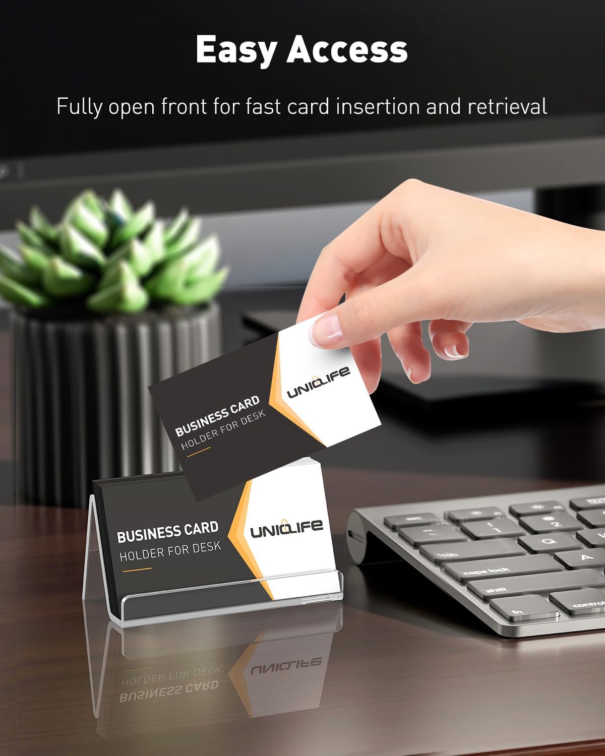 Uniclife 4 Pack Acrylic Business Card Holder for Desk, 50 Card Capacity