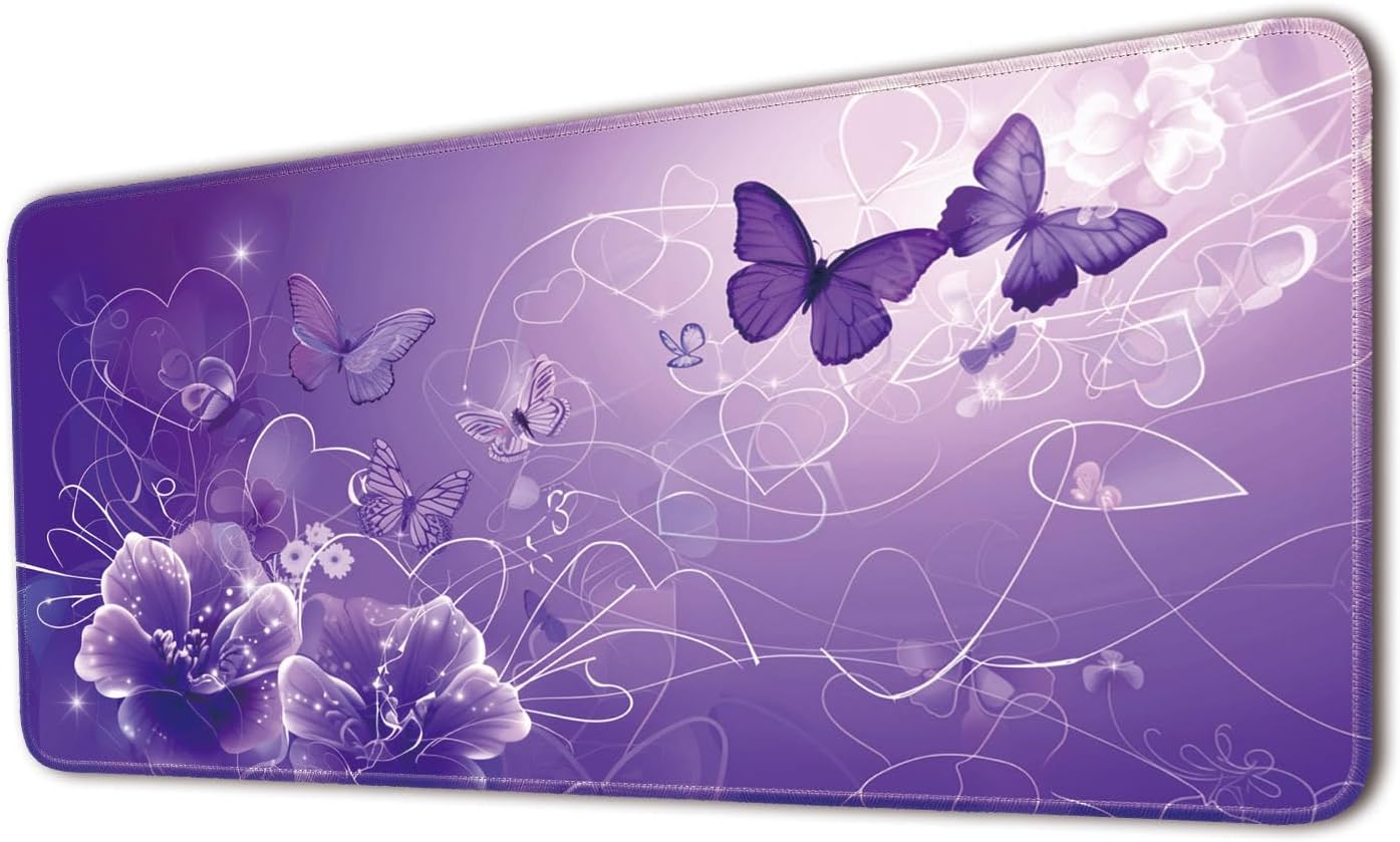 Keyboard Mat, Large Mouse Pad, Purple Butterfly