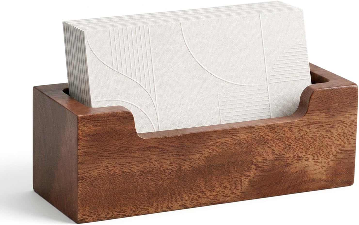 Desktop Business Card Holder, Acacia Wood Name Card Organizer for Desk