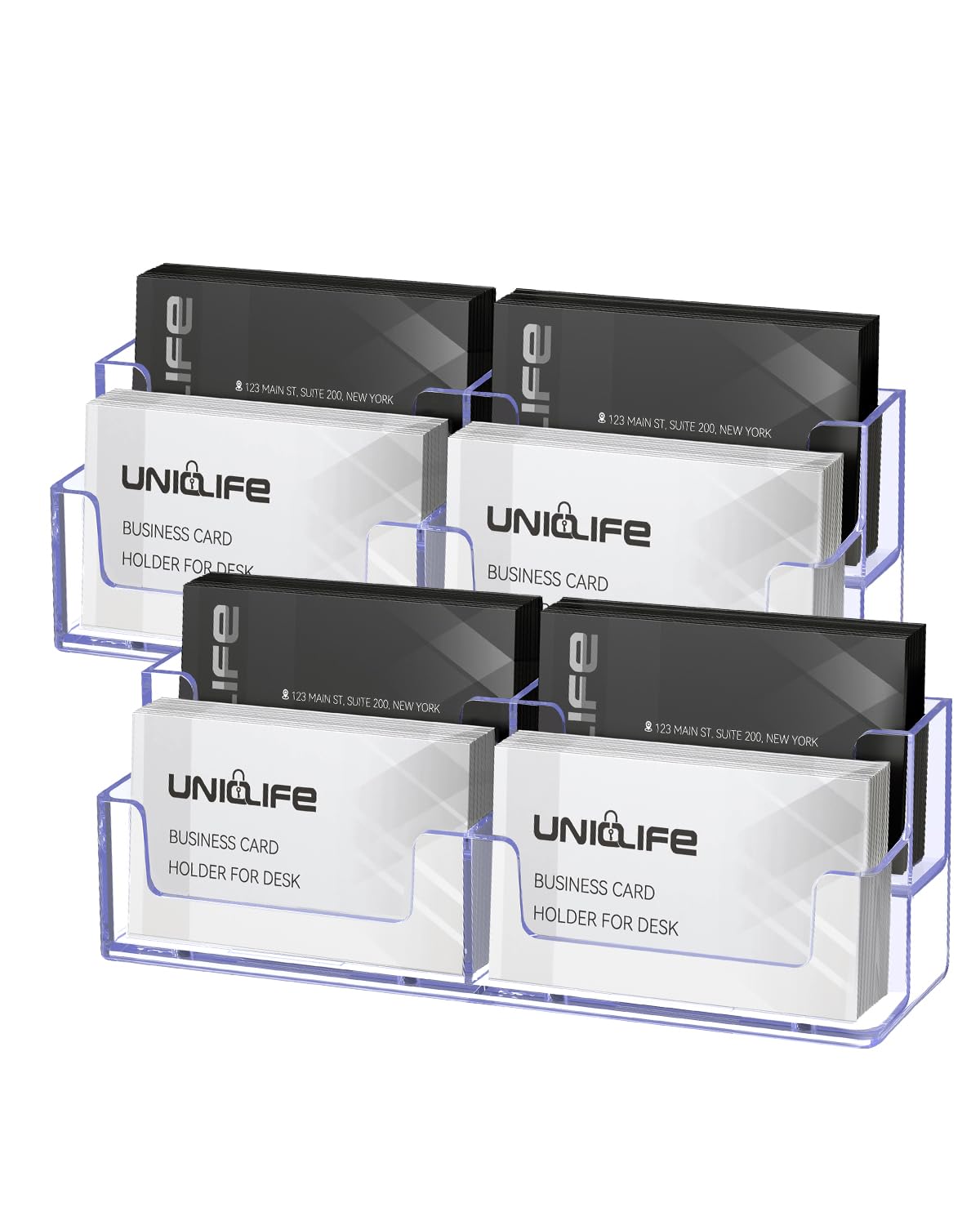 Uniclife 2 Pack Acrylic Business Card Holder for Desk 8 Slots Clear Business Card Display Stand for Men & Women Desktop Business Card Organizer Card Stand for Office Home Exhibition, 480 Card Capacity