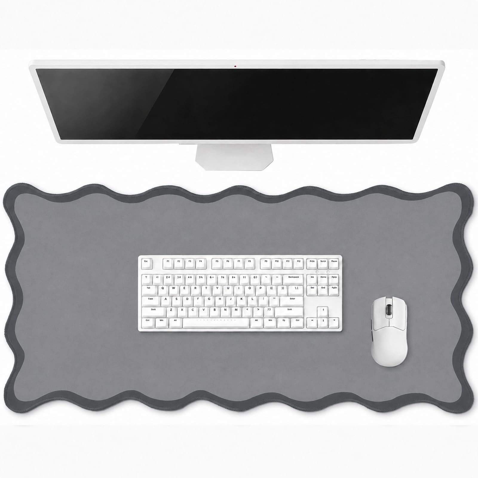 Hahafelt Large Scalloped Desk Mat Pad, Blue, 31.5 x 15.8 Inches