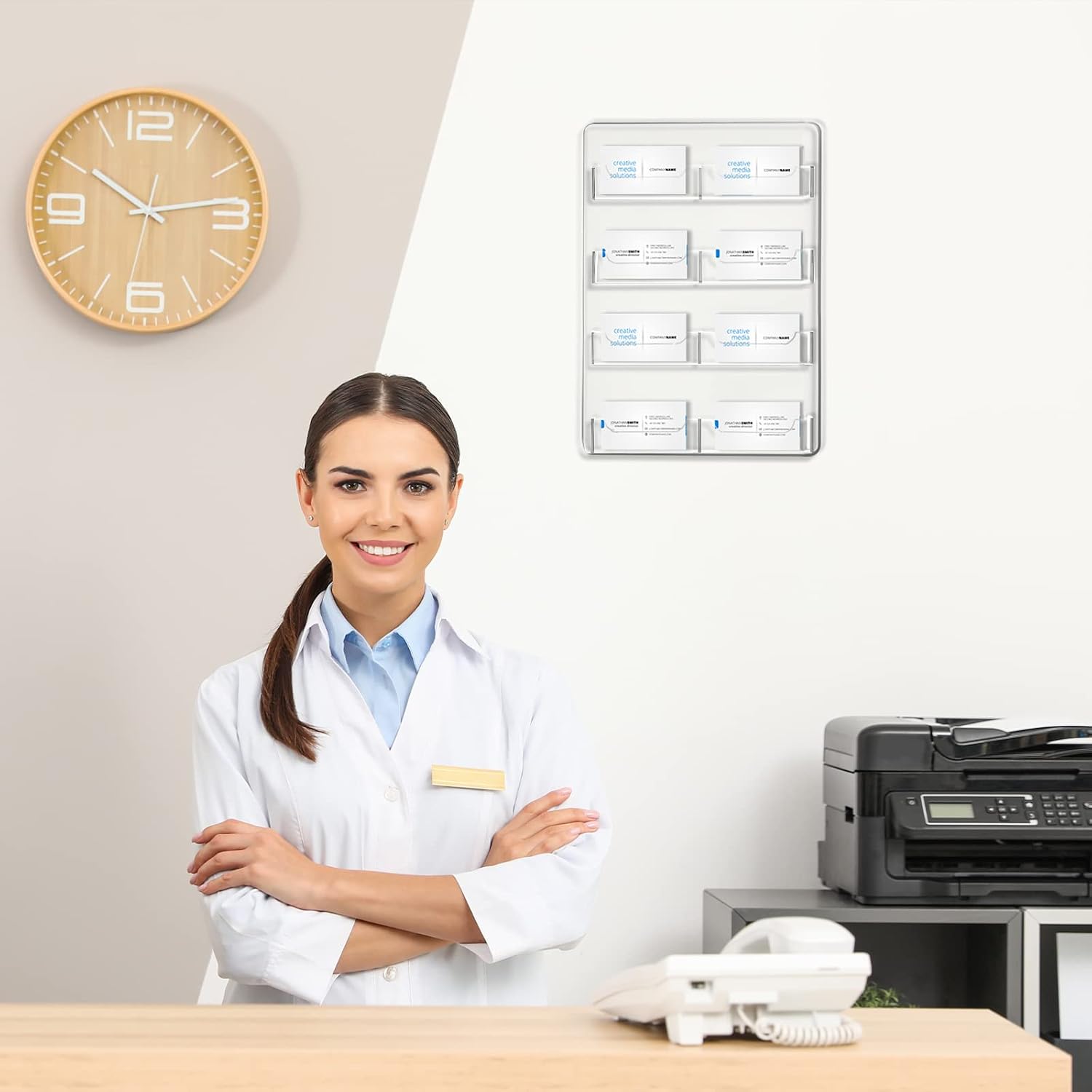 Hillban Acrylic Business Card Holder Wall Mount Office, 8 Pockets