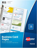 Avery® Clear Business Card Organizer Pages for 3 Ring Binders, Pack of 10, Holds 200 Cards Total (76009)