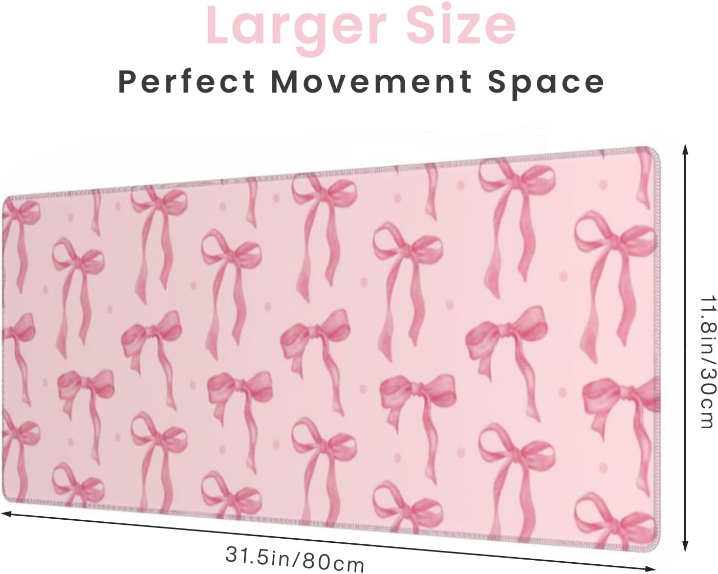 Pink Mouse Pad, Bows Desk Mat Computer Mat Desk Accessories 31.5 x 11.8
