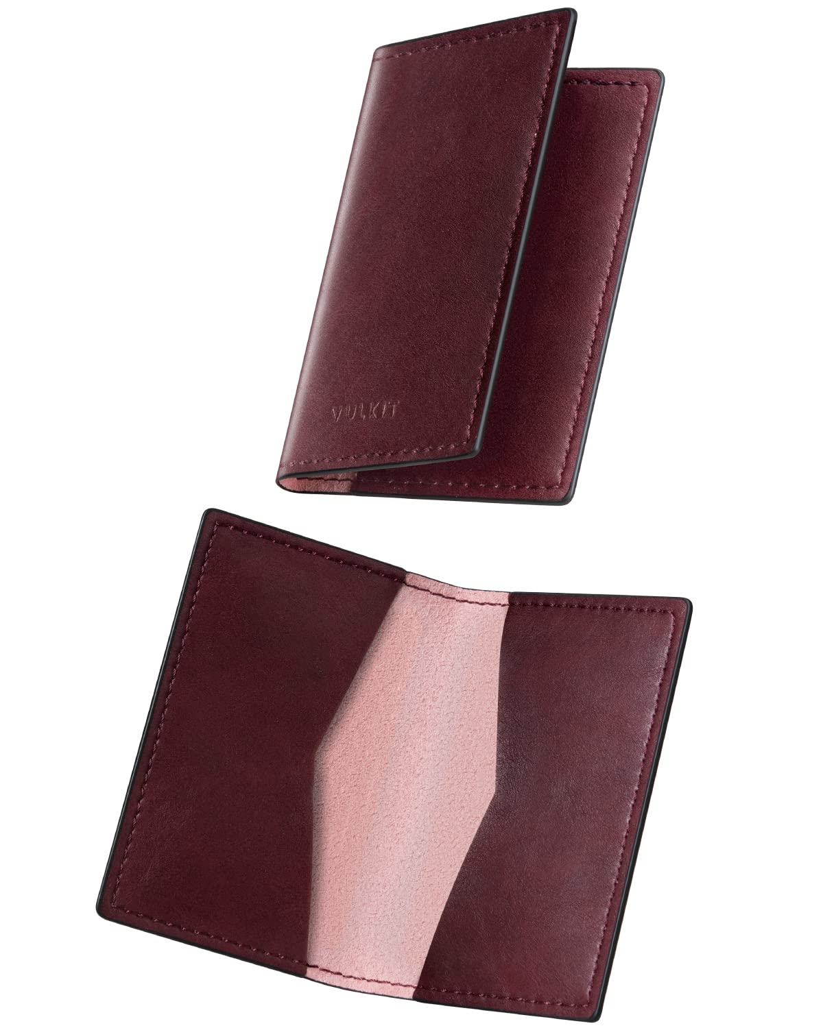 VULKIT Leather Business Card Holder 2 Sided Slim Business Name Card Organizer for Men or Women, Up to hold 20 cards (Vintage Brown)