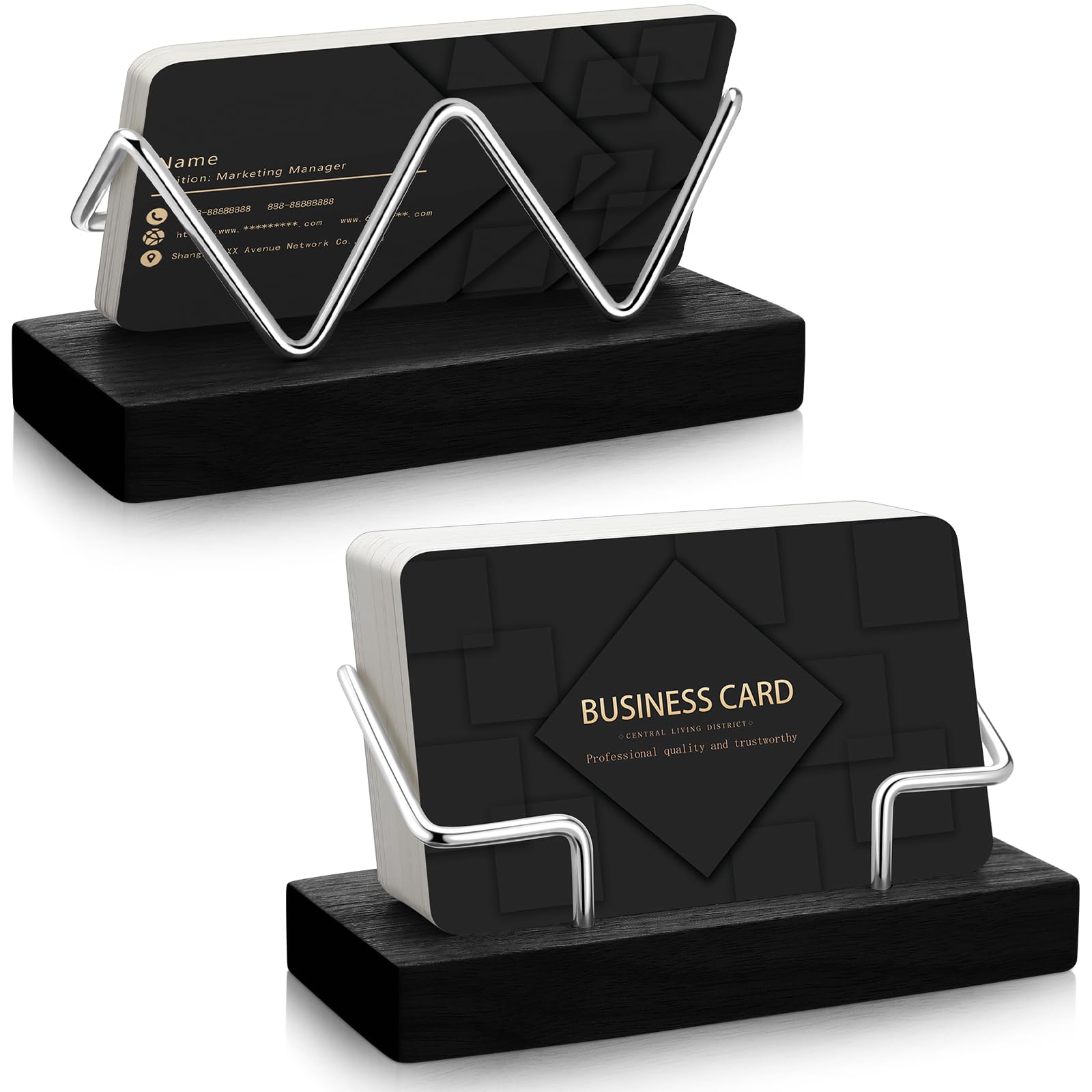 Amyhill 2 Pieces Wood Business Card Holder for Desk,Light Wood Color, Black