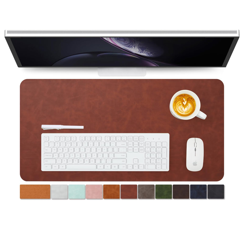 Distressed Leather Desk Mat - Non-Slip PU Desk Pad for Office and Home - Desk Organization and Accessories - Ideal for Large Mouse Pad and Desk Mats on Top of Desks(Tan,36"x 17")