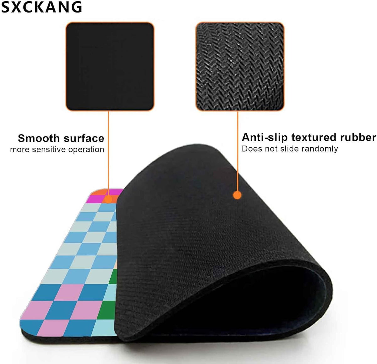 Cute Colorful Checkered Mouse Pad, Retro Purple Pink Blue Green Mousepad, Square Aesthetic Mice Pad Perfect Design for Gaming, Computer,Laptop, Office Work, Non-Slip Rubber Mouse Mat, 9.5x7.9 inch