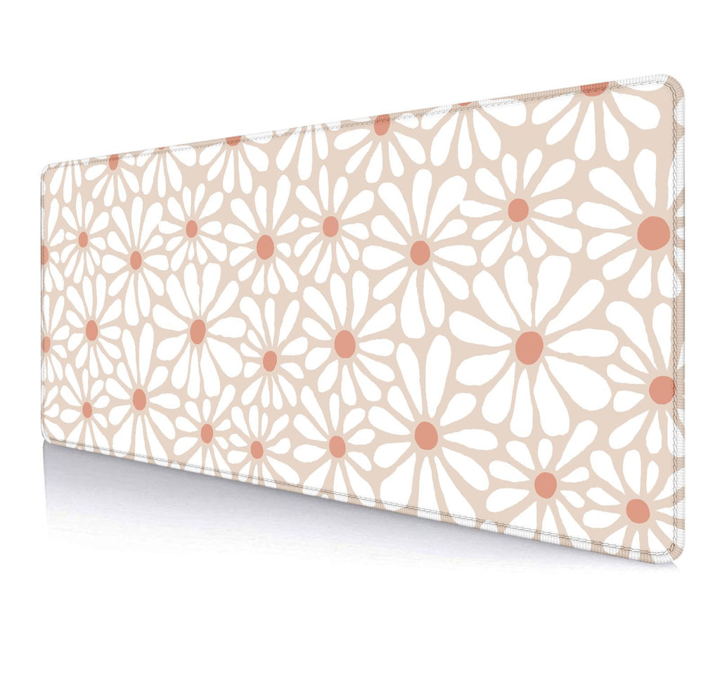 Large Mouse Pad Mousepad, Pink Flowers in a Blue Desk Mats for Desktop, Watercolor Beautiful Floral Laptop Computer Desk Pad, Non-Slip Rubber Base Desktop Mat, 31.5 x 11.8 inches