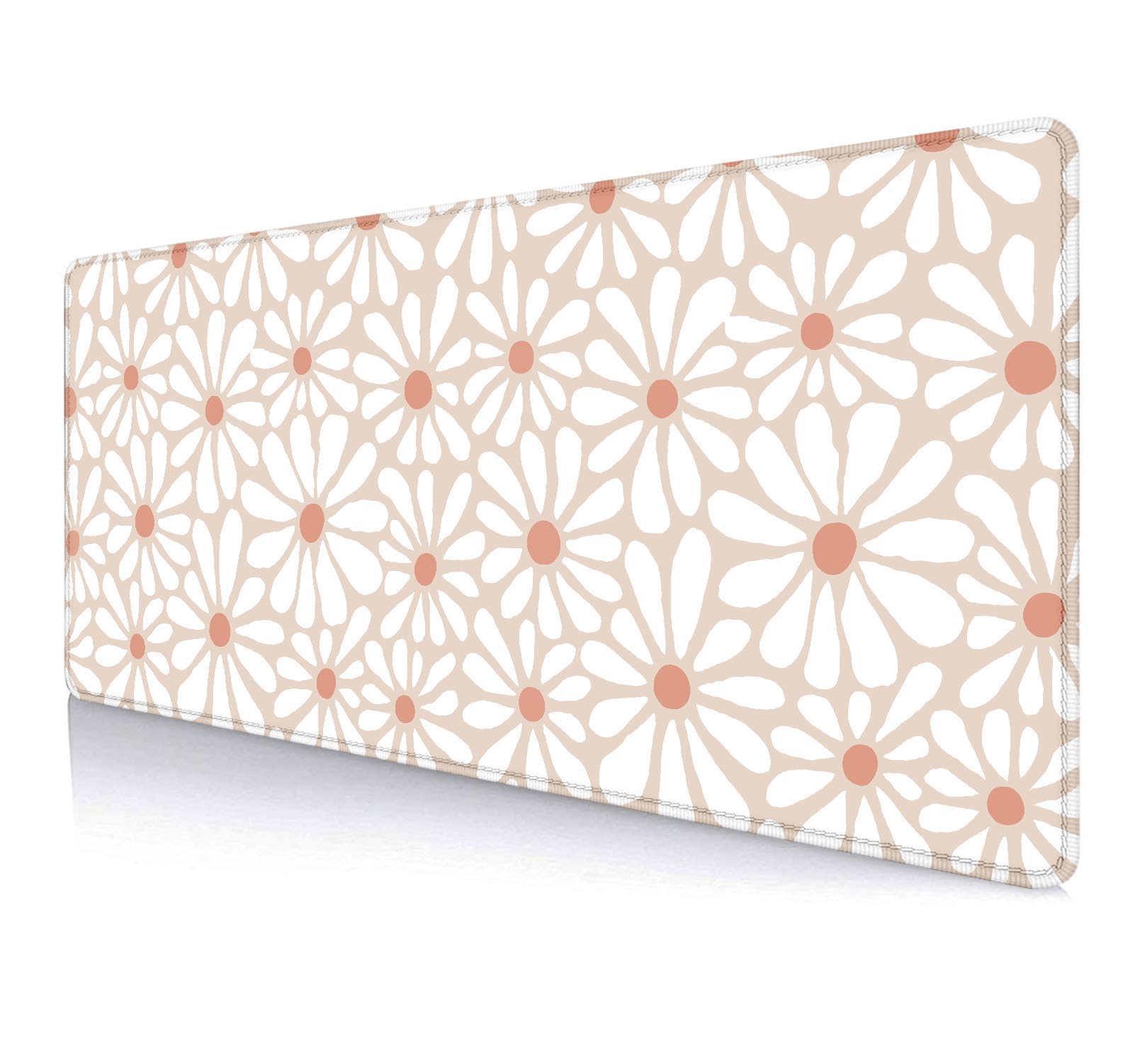 Large Mouse Pad Mousepad, Pink Flowers in a Blue Desk Mats for Desktop, Watercolor Beautiful Floral Laptop Computer Desk Pad, Non-Slip Rubber Base Desktop Mat, 31.5 x 11.8 inches