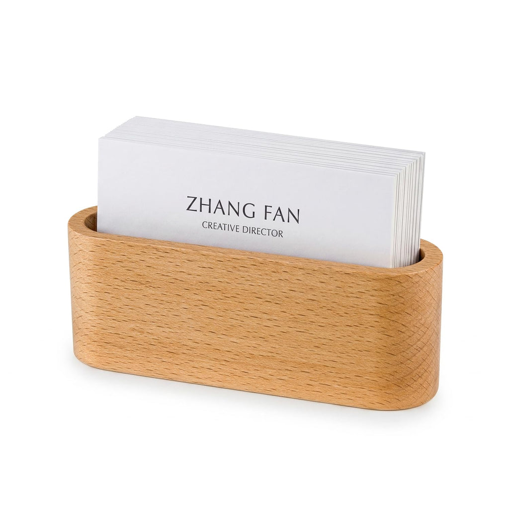Business Card Holder for Desk, Minimalist Office Wooden Organizer