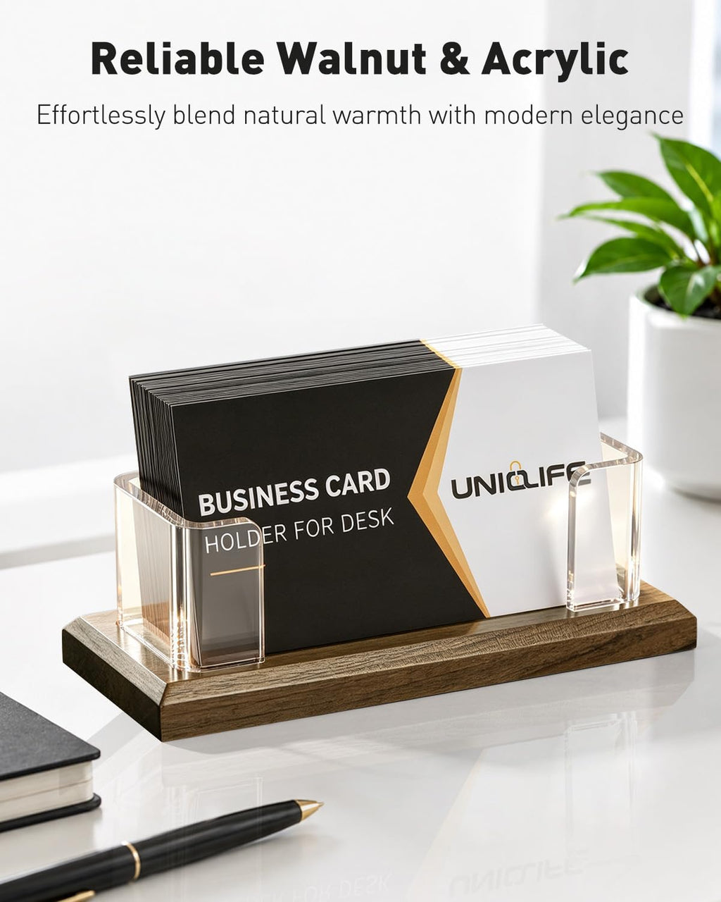 Uniclife Wooden Business Card Holder for Desk Business Card Display Stand