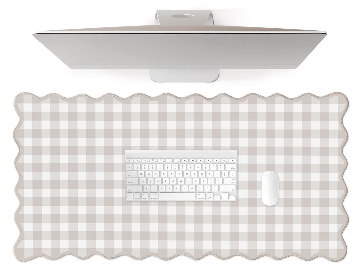 Scalloped‌ Green Checkered Desk Mat Cute Pastel Large Gaming Mouse Pad Gingham Kawaii Cottagecore ‌Vintage‌ Girly Keyboard Computer Mat Aesthetic Desk Pad Accessories Office Decor for Women