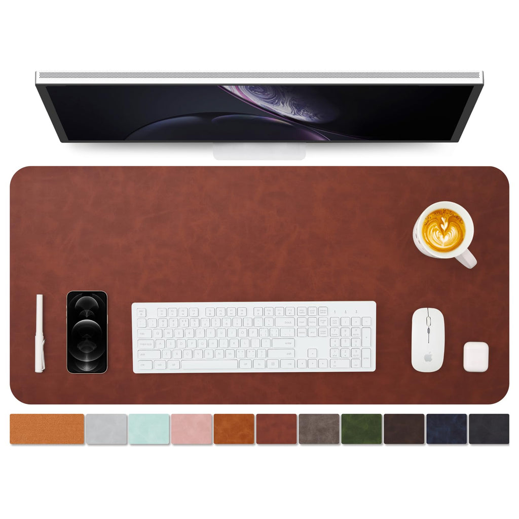 Distressed Leather Desk Mat - Non-Slip PU Desk Pad for Office and Home - Desk Organization and Accessories - Ideal for Large Mouse Pad and Desk Mats on Top of Desks(Tan,36"x 17")