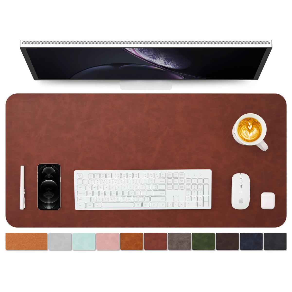 Distressed Leather Desk Mat - Non-Slip PU Desk Pad for Office and Home - Desk Organization and Accessories - Ideal for Large Mouse Pad and Desk Mats on Top of Desks(Tan,36"x 17")