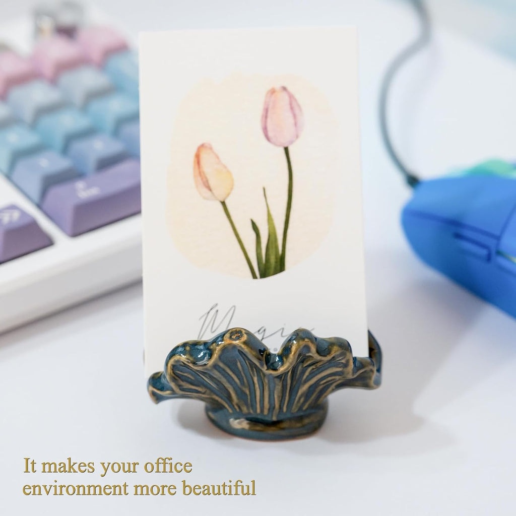 Cute Shell Business Card Holder for Desk - Vertical Display Stand