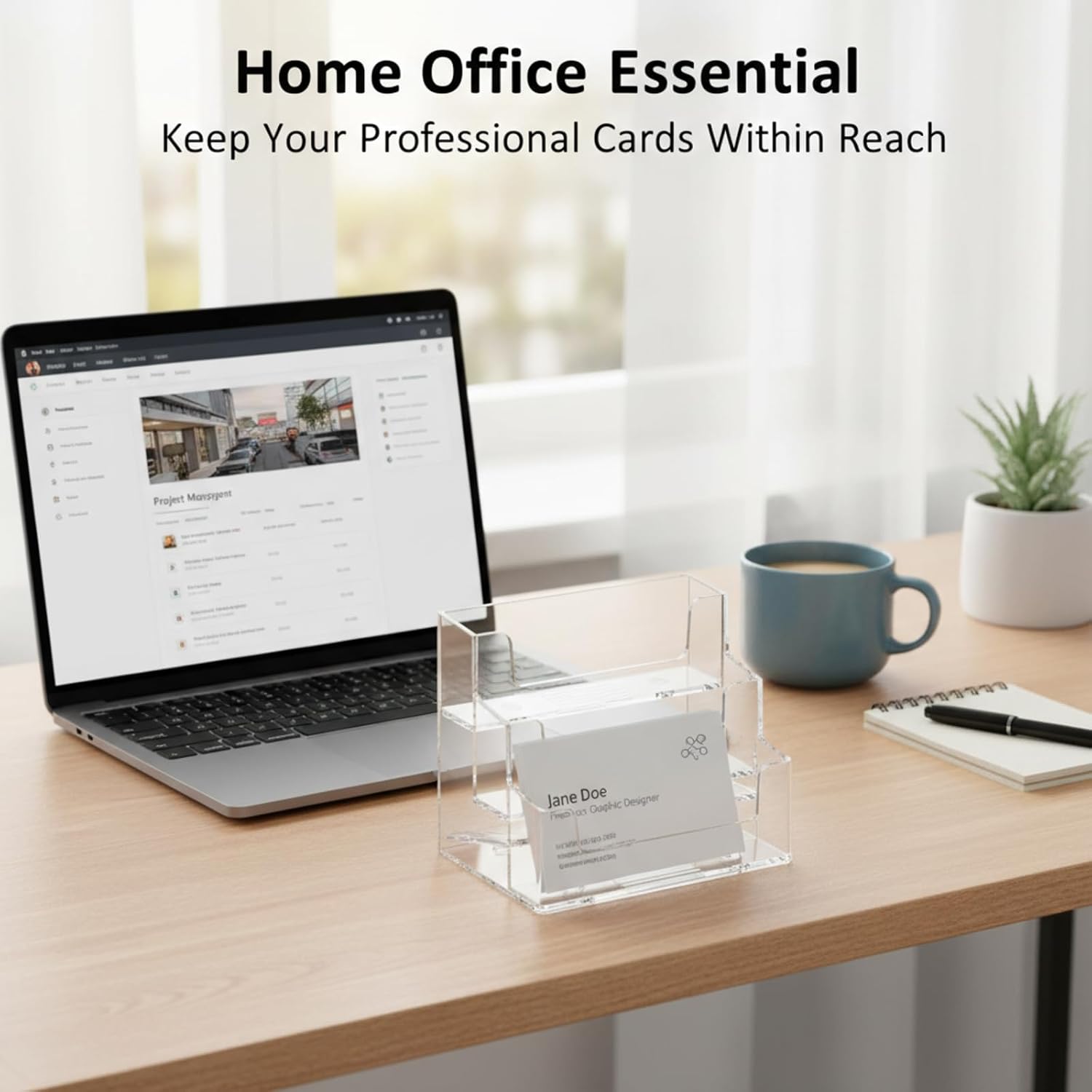 TecUnite 2 Pieces Business Card Holder for Desk 3 Tier Clear Acrylic Stand