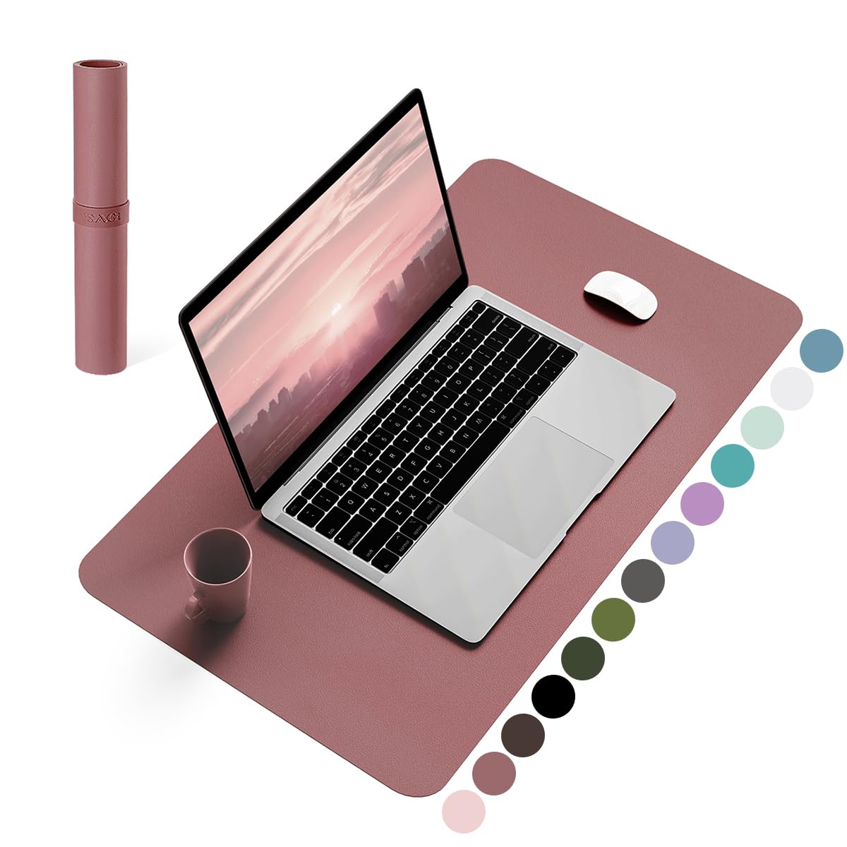 YSAGi Non-Slip Leather Desk Pad, Waterproof Laptop Computer Desk Keyboard Mat, Table Protector Blotter Mat, Large Mouse Pad for Office/Work/Home/Decor(Olive Green, 31.5" x 15.7")