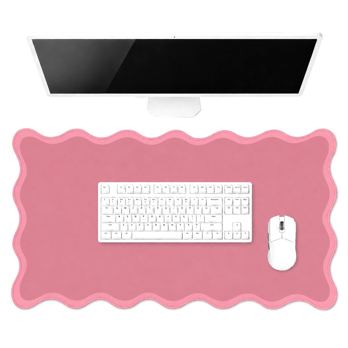 Hahafelt Large Scalloped Desk Mat Pad, Blue, 31.5 x 15.8 Inches