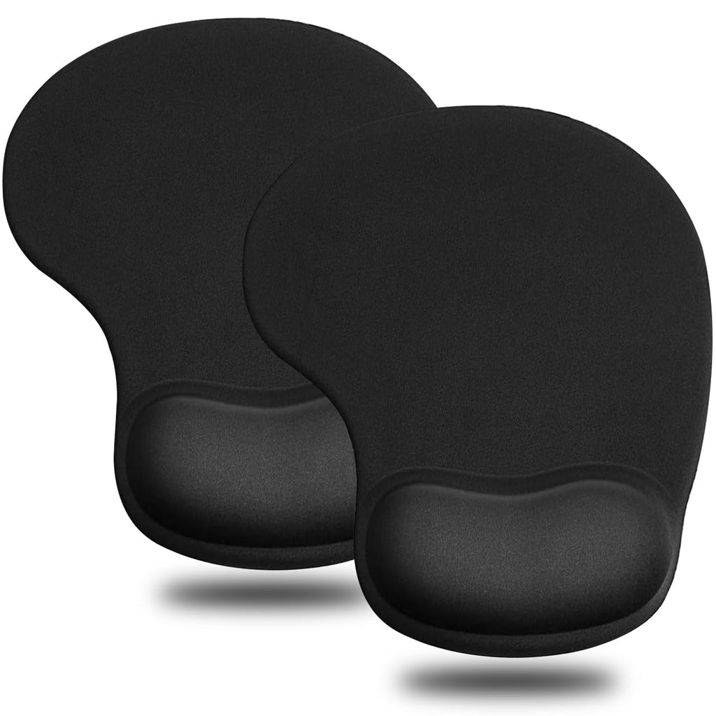 JIKIOU Ergonomic Mouse Pad with Gel Wrist Rest 2 Pack, Portable Small Black