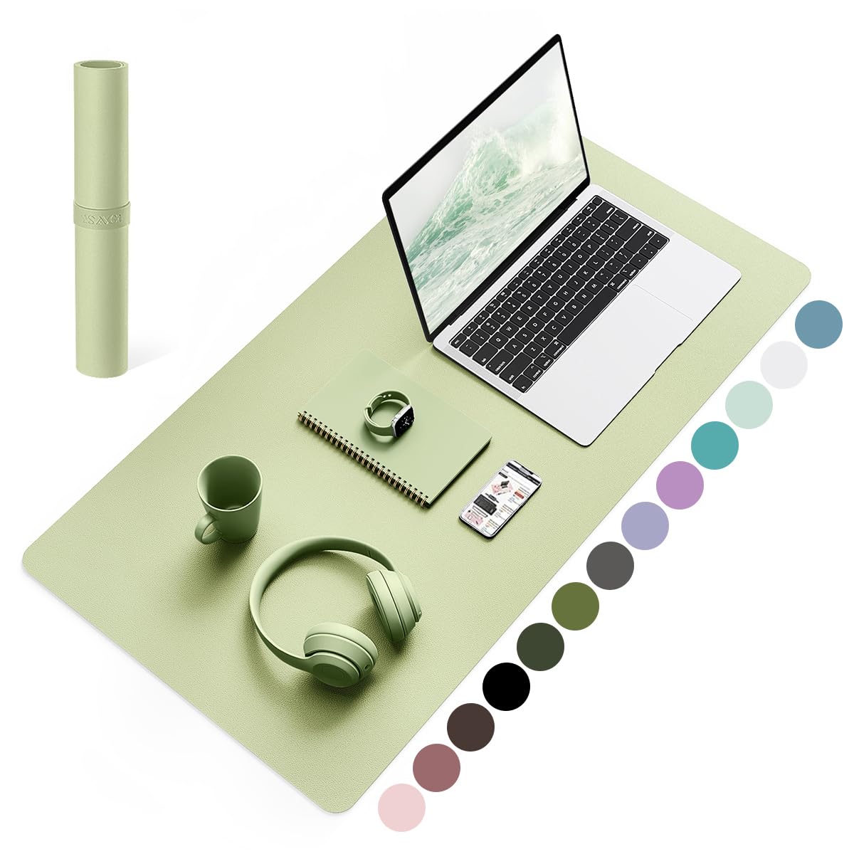 YSAGi Non-Slip Leather Desk Pad, Waterproof Laptop Computer Desk Keyboard Mat, Table Protector Blotter Mat, Large Mouse Pad for Office/Work/Home/Decor(Olive Green, 31.5" x 15.7")