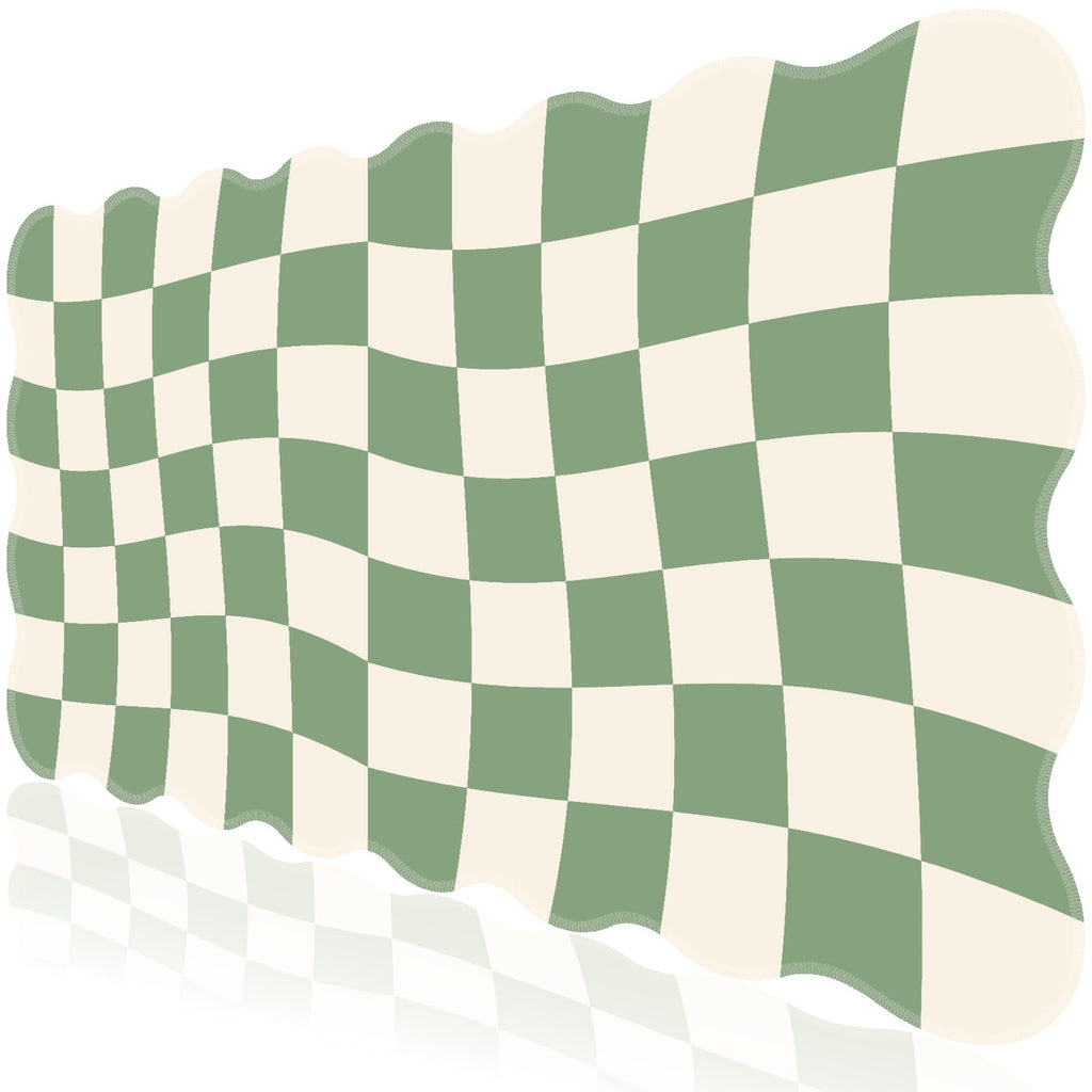 L-SPOUTTO Green Mouse Pad,Geometric Desk Mat XXL Large Scalloped Gaming Mousepad,35.4x15.7in Non-Slip Rubber Base Keyboard Pad Waterproof Desktop Mat for Laptop Computer Game Home Office-Checkered