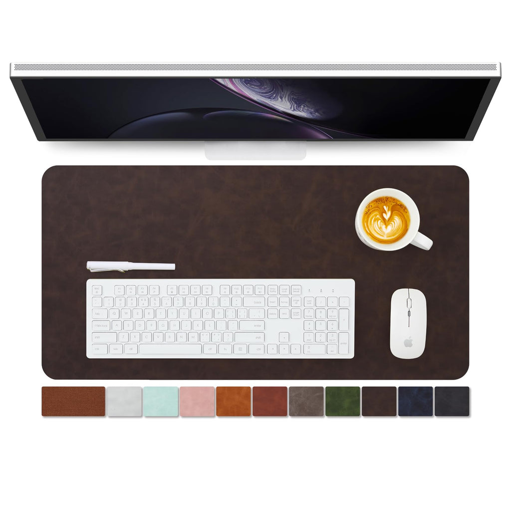 Distressed Leather Desk Mat - Non-Slip PU Desk Pad for Office and Home - Desk Organization and Accessories - Ideal for Large Mouse Pad and Desk Mats on Top of Desks(Tan,36"x 17")