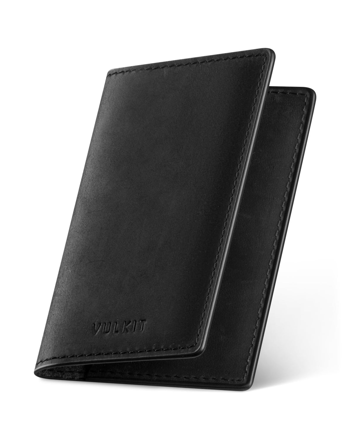 VULKIT Leather Business Card Holder 2 Sided Slim Business Name Card Organizer for Men or Women, Up to hold 20 cards (Vintage Brown)